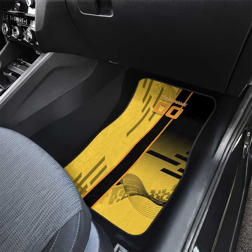 Personalized Zenitsu Agatsuki Demon Slayer Badminton Theme Car Mats with Racket Action Pose and Yellow Black Graphic Design - The Mazicc