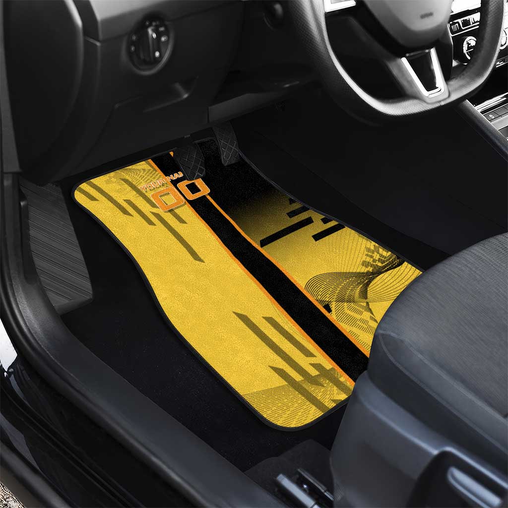 Personalized Zenitsu Agatsuki Demon Slayer Badminton Theme Car Mats with Racket Action Pose and Yellow Black Graphic Design - The Mazicc