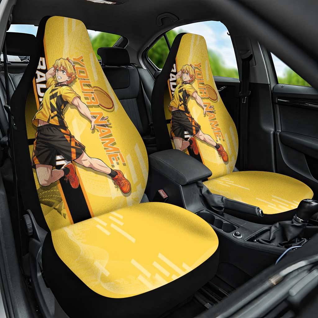 Personalized Zenitsu Agatsuki Demon Slayer Badminton Theme Car Seat Cover with Racket Action Pose and Yellow Black Graphic Design - The Mazicc