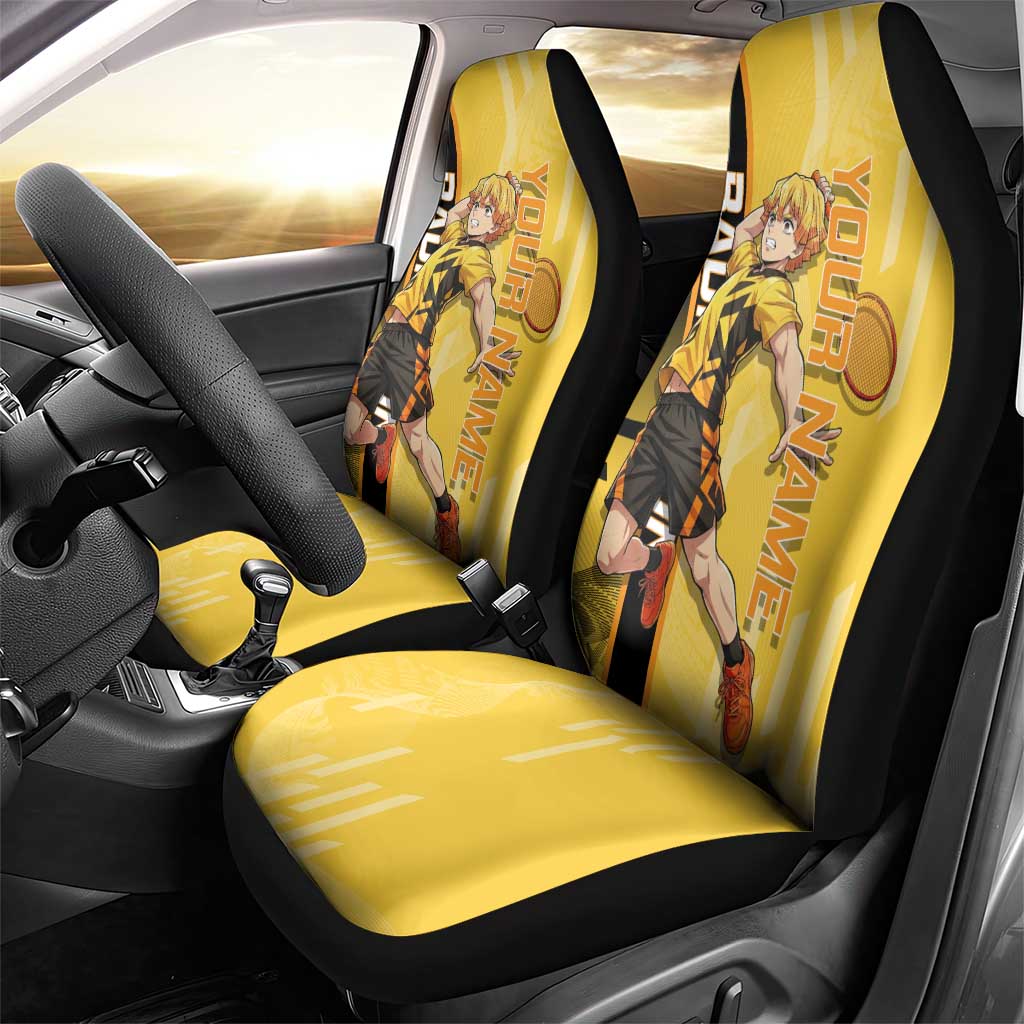 Personalized Zenitsu Agatsuki Demon Slayer Badminton Theme Car Seat Cover with Racket Action Pose and Yellow Black Graphic Design - The Mazicc