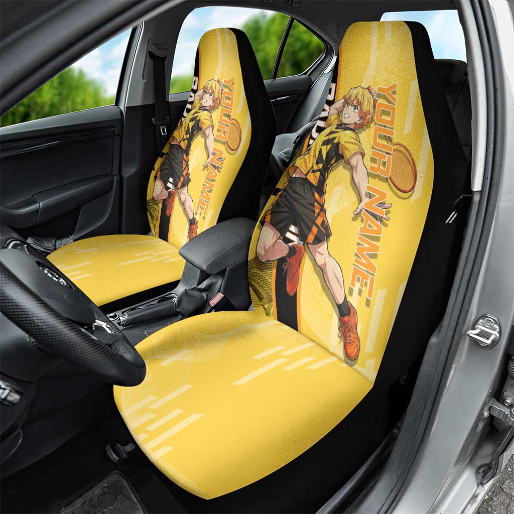 Personalized Zenitsu Agatsuki Demon Slayer Badminton Theme Car Seat Cover with Racket Action Pose and Yellow Black Graphic Design - The Mazicc