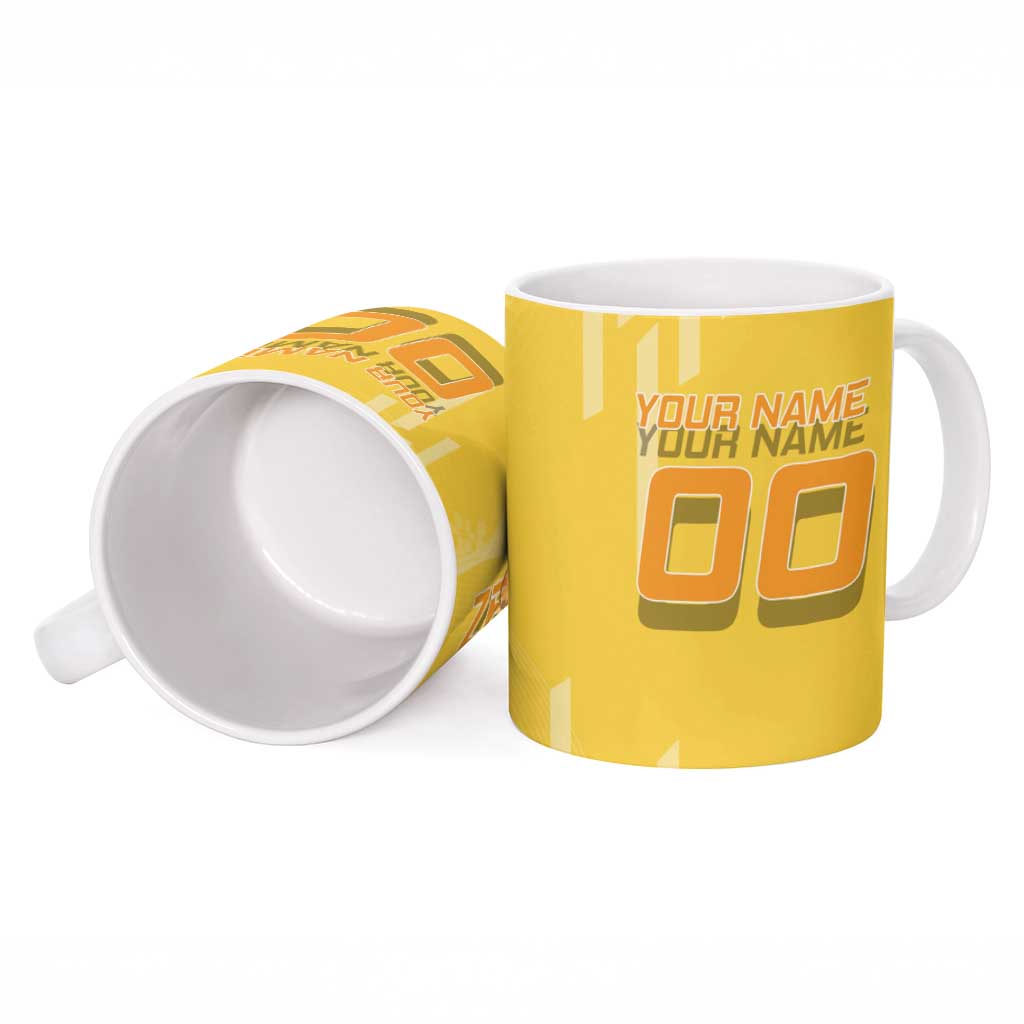 Personalized Zenitsu Agatsuki Demon Slayer Badminton Theme Ceramic Mug with Racket Action Pose and Yellow Black Graphic Design - The Mazicc