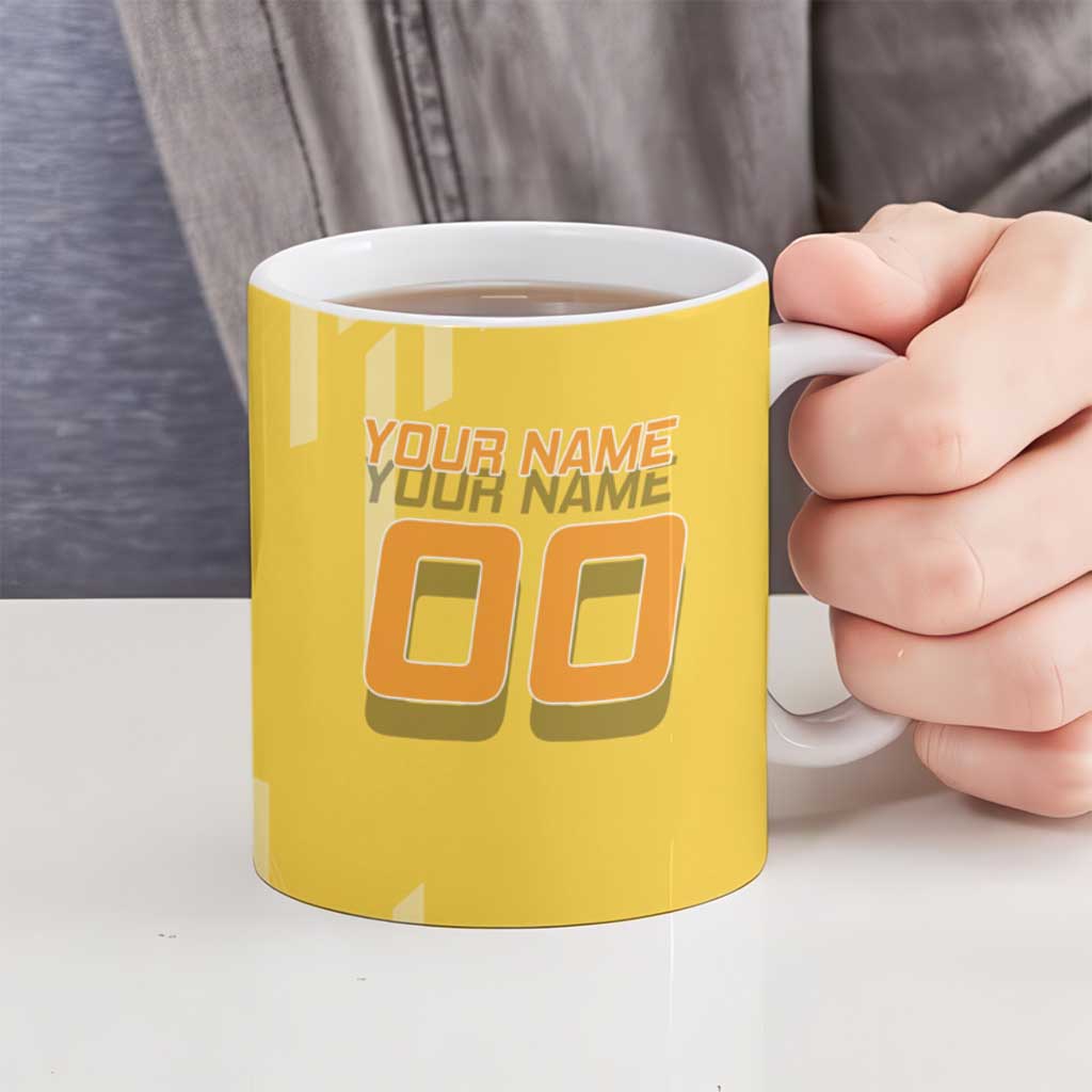 Personalized Zenitsu Agatsuki Demon Slayer Badminton Theme Ceramic Mug with Racket Action Pose and Yellow Black Graphic Design - The Mazicc