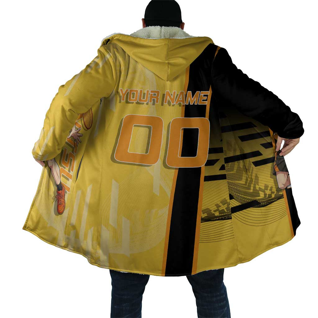 Personalized Zenitsu Agatsuki Demon Slayer Badminton Theme Cloak with Racket Action Pose and Yellow Black Graphic Design - The Mazicc