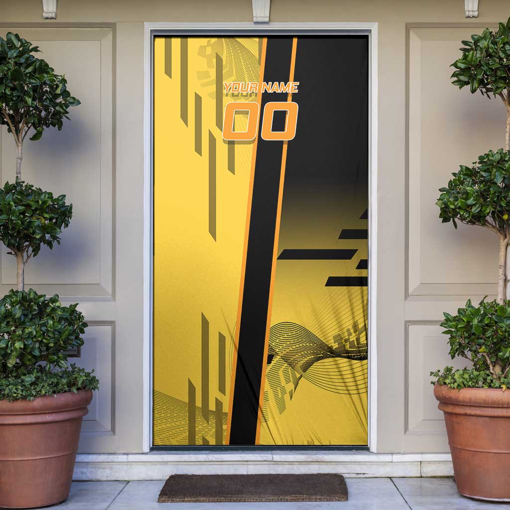 Personalized Zenitsu Agatsuki Demon Slayer Badminton Theme Door Cover with Racket Action Pose and Yellow Black Graphic Design - The Mazicc