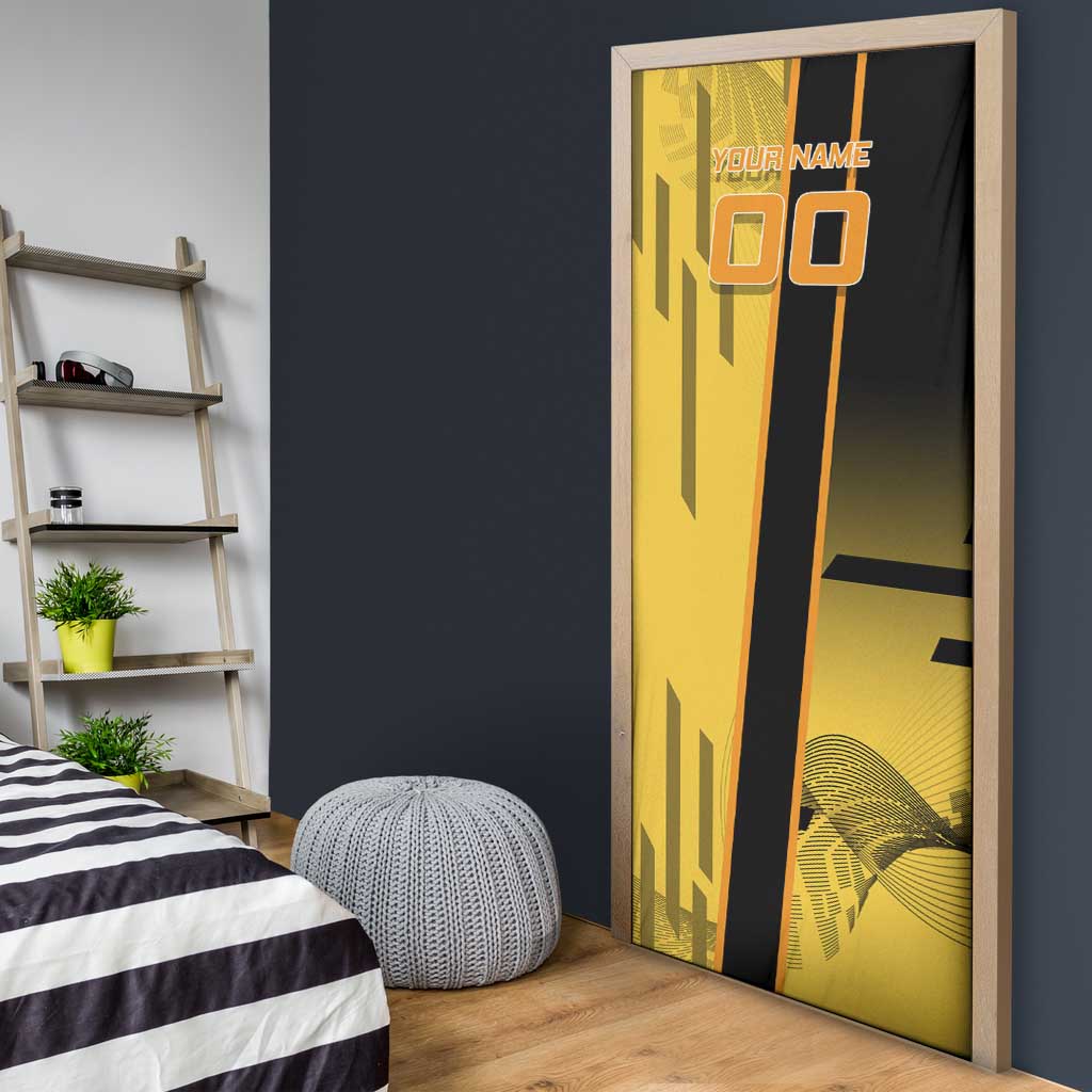 Personalized Zenitsu Agatsuki Demon Slayer Badminton Theme Door Cover with Racket Action Pose and Yellow Black Graphic Design - The Mazicc