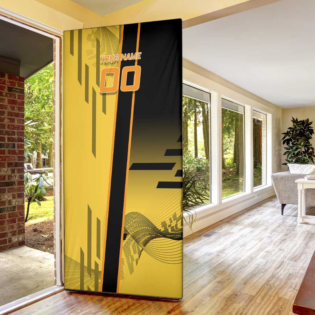 Personalized Zenitsu Agatsuki Demon Slayer Badminton Theme Door Cover with Racket Action Pose and Yellow Black Graphic Design - The Mazicc