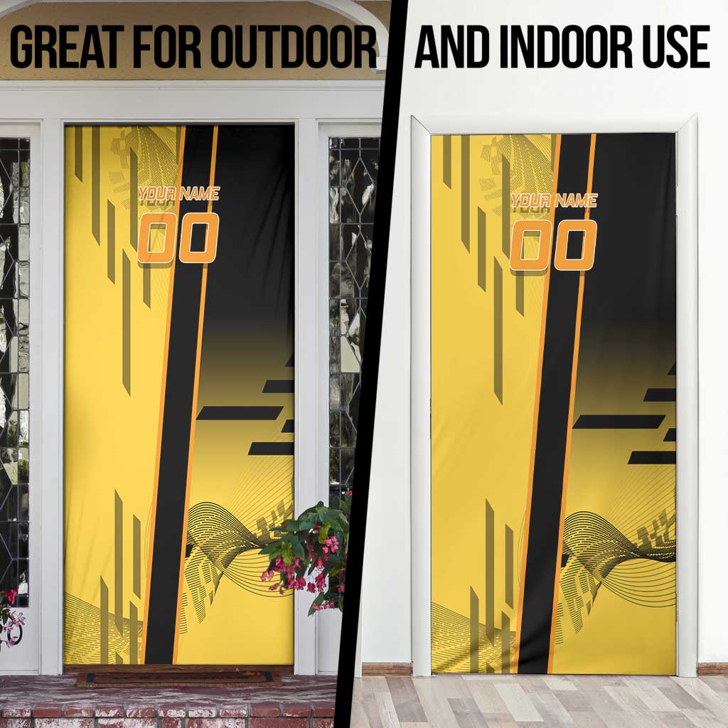 Personalized Zenitsu Agatsuki Demon Slayer Badminton Theme Door Cover with Racket Action Pose and Yellow Black Graphic Design - The Mazicc