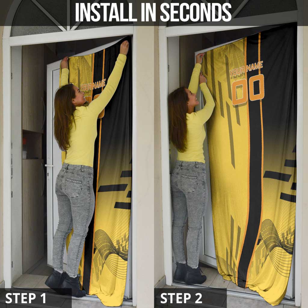 Personalized Zenitsu Agatsuki Demon Slayer Badminton Theme Door Cover with Racket Action Pose and Yellow Black Graphic Design - The Mazicc