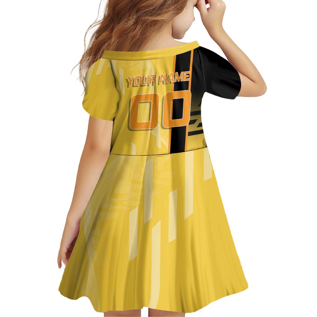 Personalized Zenitsu Agatsuki Demon Slayer Badminton Theme Family Matching Long Sleeve Bodycon Dress and Hawaiian Shirt with Racket Action Pose and Yellow Black Graphic Design