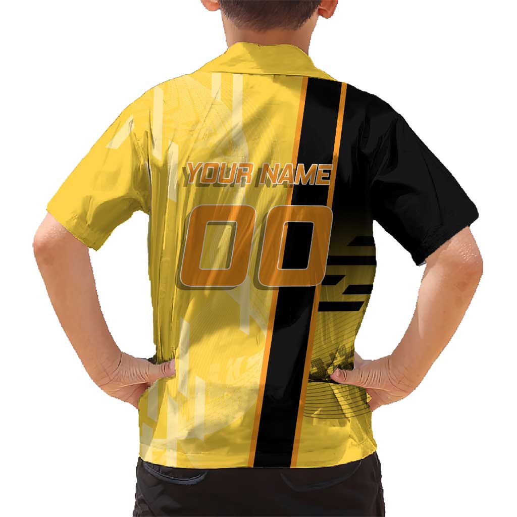 Personalized Zenitsu Agatsuki Demon Slayer Badminton Theme Family Matching Off The Shoulder Long Sleeve Dress and Hawaiian Shirt with Racket Action Pose and Yellow Black Graphic Design