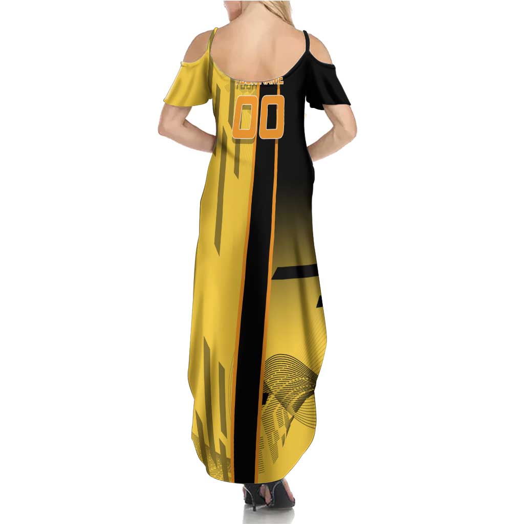 Personalized Zenitsu Agatsuki Demon Slayer Badminton Theme Family Matching Summer Maxi Dress and Hawaiian Shirt with Racket Action Pose and Yellow Black Graphic Design