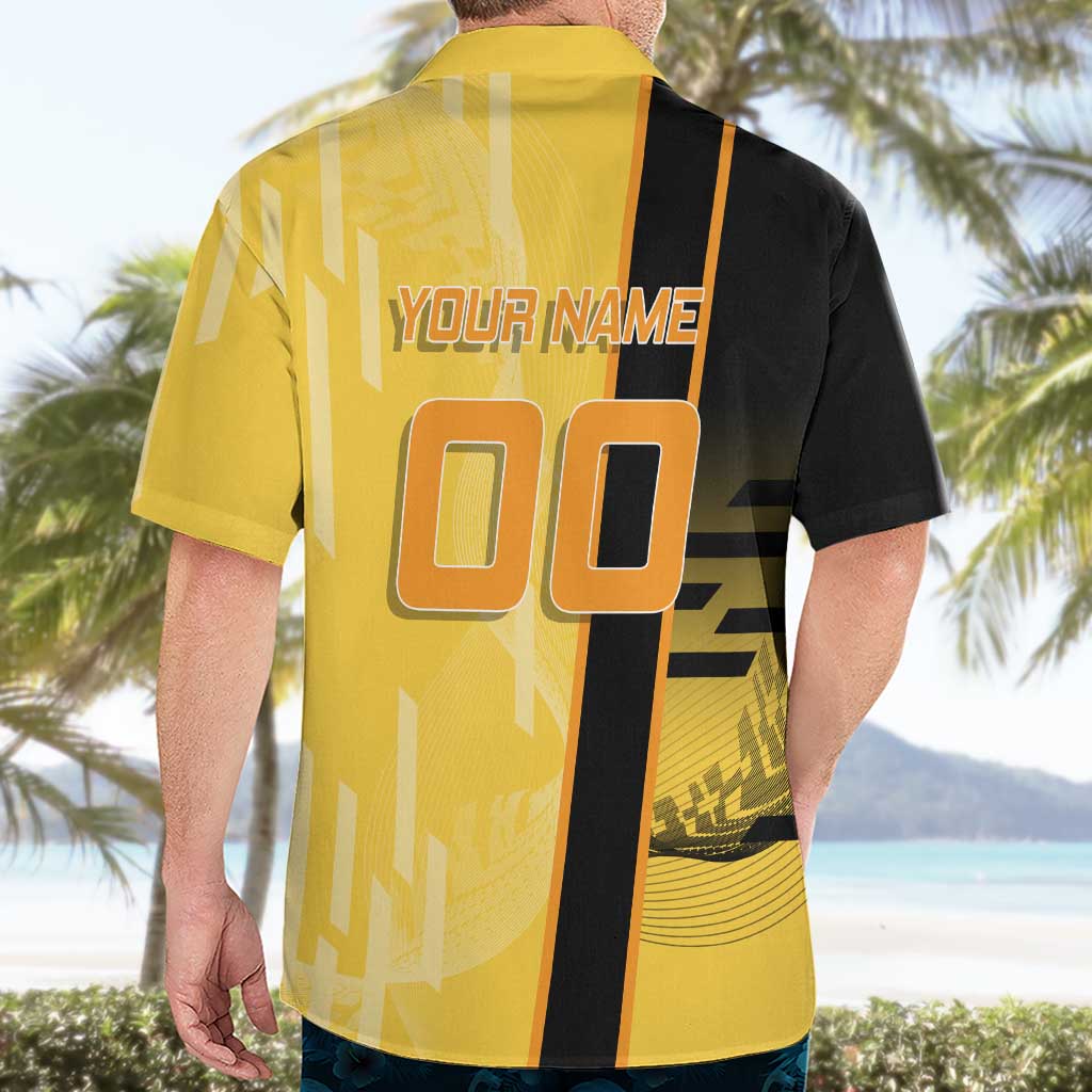 Personalized Zenitsu Agatsuki Demon Slayer Badminton Theme Hawaiian Shirt with Racket Action Pose and Yellow Black Graphic Design - The Mazicc