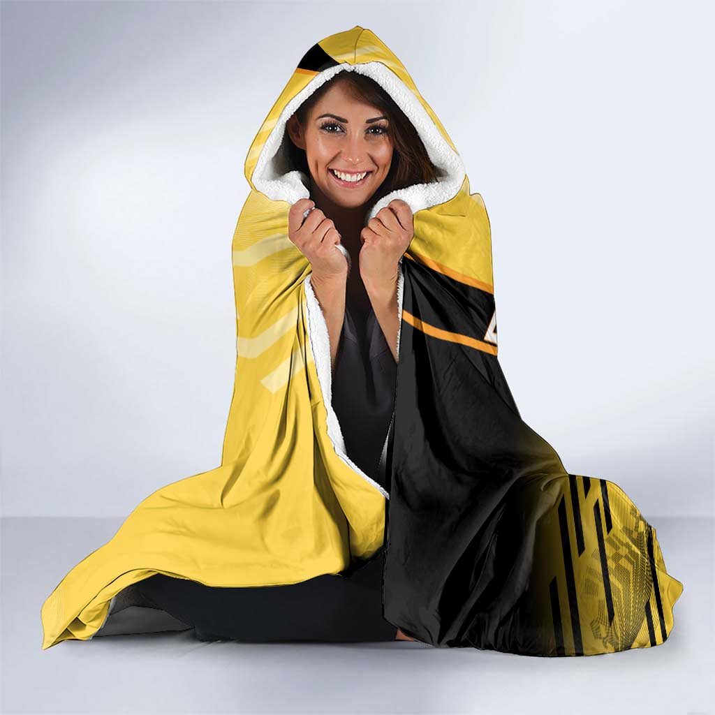 Personalized Zenitsu Agatsuki Demon Slayer Badminton Theme Hooded Blanket with Racket Action Pose and Yellow Black Graphic Design - The Mazicc