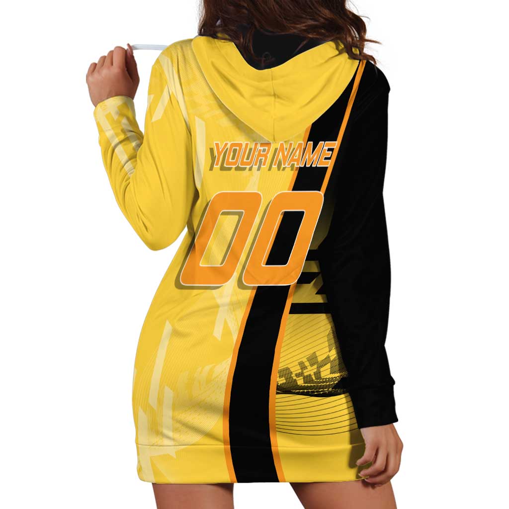 Personalized Zenitsu Agatsuki Demon Slayer Badminton Theme Hoodie Dress with Racket Action Pose and Yellow Black Graphic Design - The Mazicc