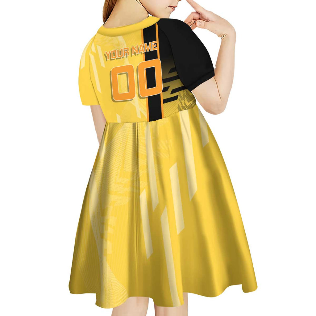 Personalized Zenitsu Agatsuki Demon Slayer Badminton Theme Kid Short Sleeve Dress with Racket Action Pose and Yellow Black Graphic Design - The Mazicc