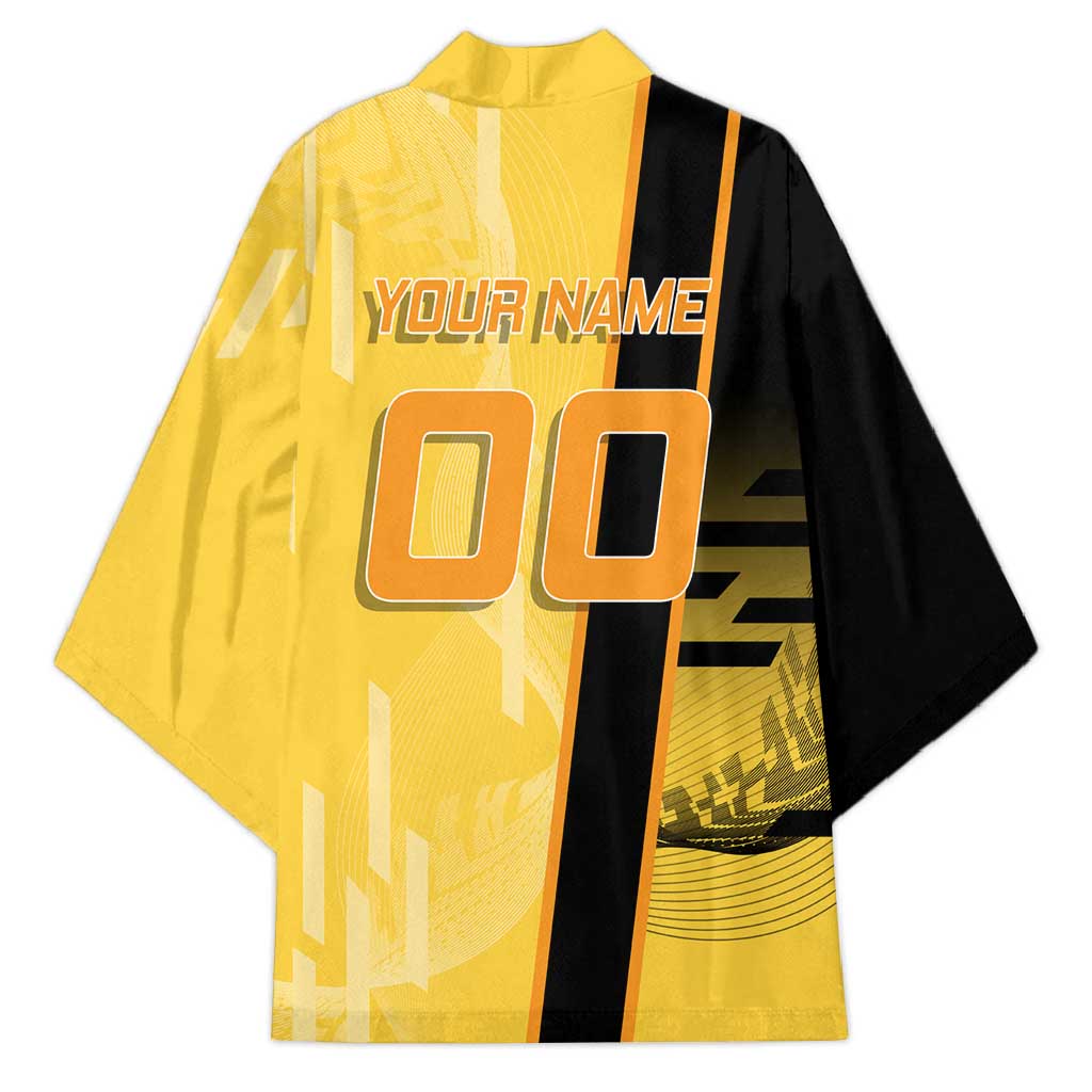 Personalized Zenitsu Agatsuki Demon Slayer Badminton Theme Kimono with Racket Action Pose and Yellow Black Graphic Design - The Mazicc