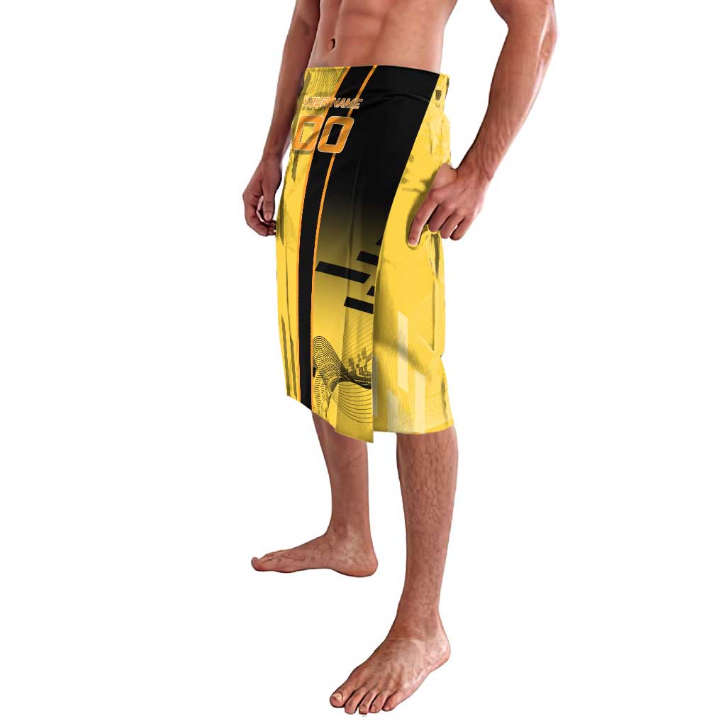 Personalized Zenitsu Agatsuki Demon Slayer Badminton Theme Lavalava with Racket Action Pose and Yellow Black Graphic Design - The Mazicc