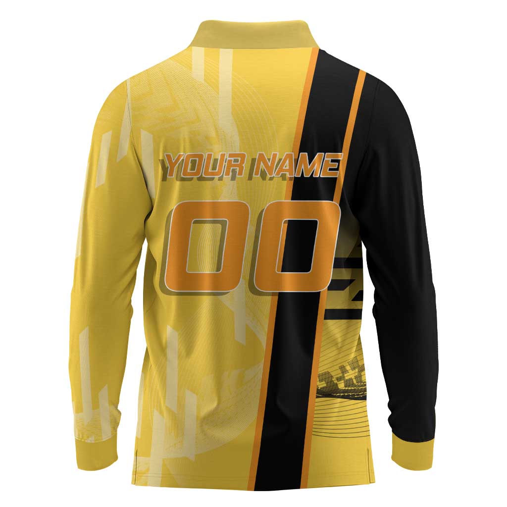 Personalized Zenitsu Agatsuki Demon Slayer Badminton Theme Long Sleeve Polo Shirt with Racket Action Pose and Yellow Black Graphic Design - The Mazicc