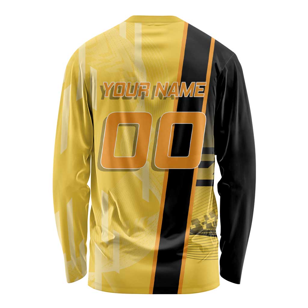 Personalized Zenitsu Agatsuki Demon Slayer Badminton Theme Long Sleeve Shirt with Racket Action Pose and Yellow Black Graphic Design - The Mazicc