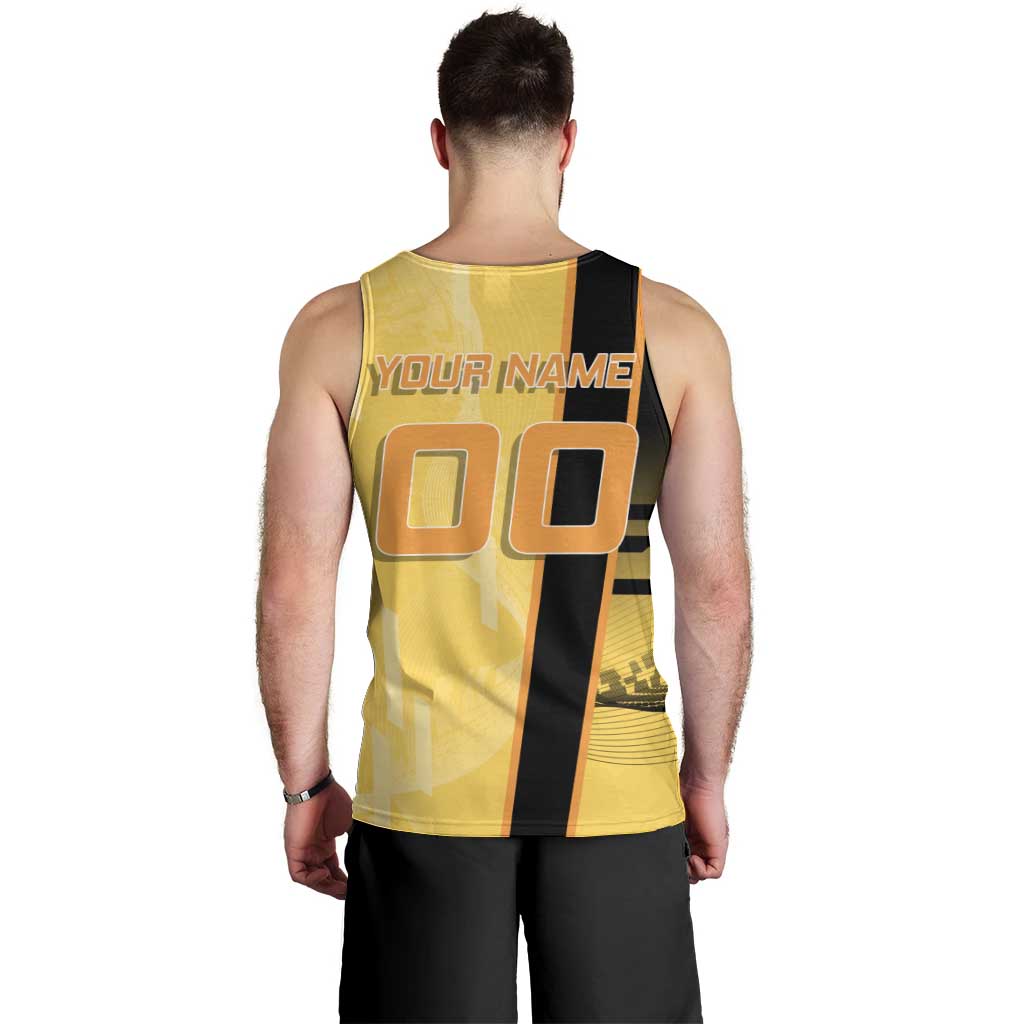 Personalized Zenitsu Agatsuki Demon Slayer Badminton Theme Men Tank Top with Racket Action Pose and Yellow Black Graphic Design - The Mazicc