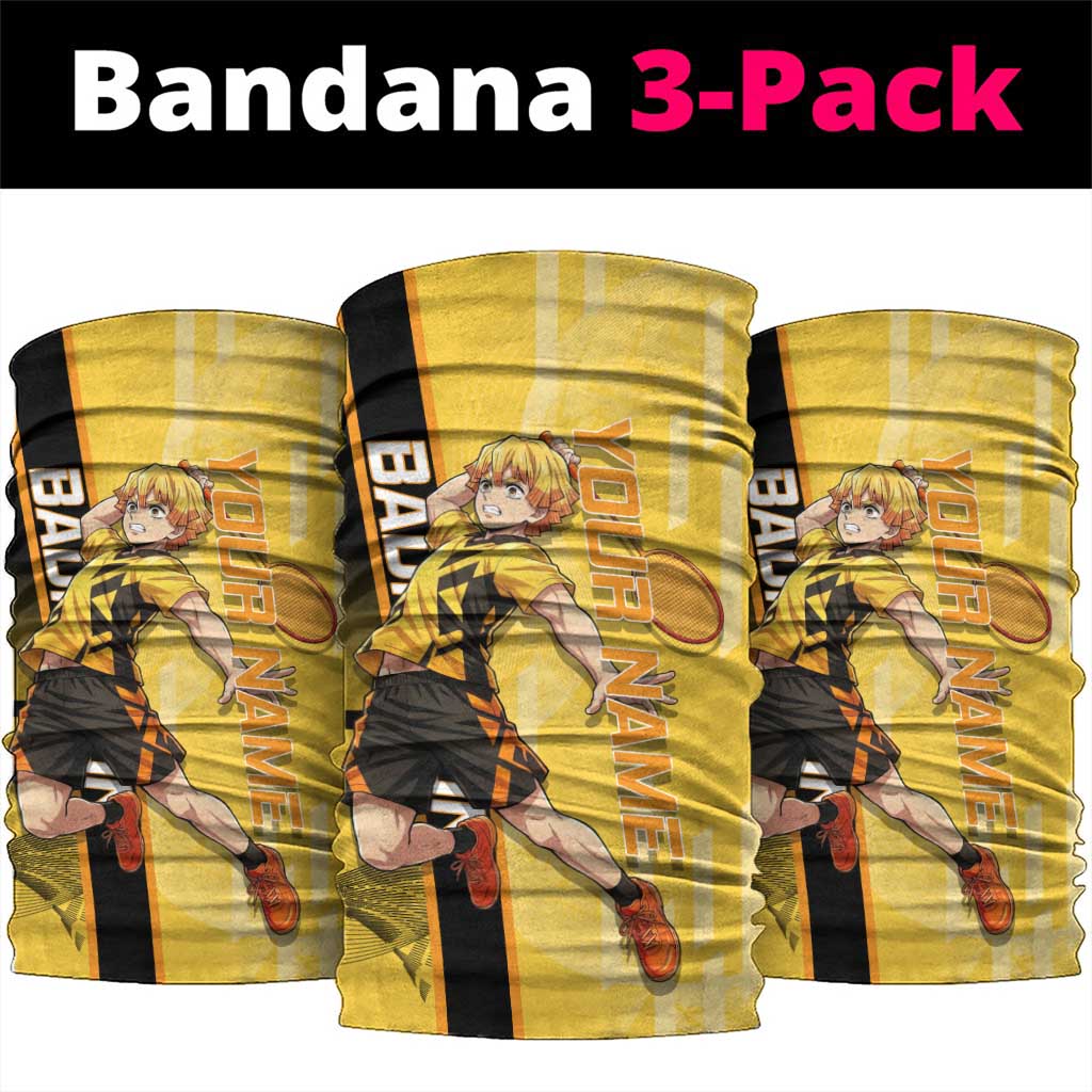 Personalized Zenitsu Agatsuki Demon Slayer Badminton Theme Neck Gaiter with Racket Action Pose and Yellow Black Graphic Design - The Mazicc