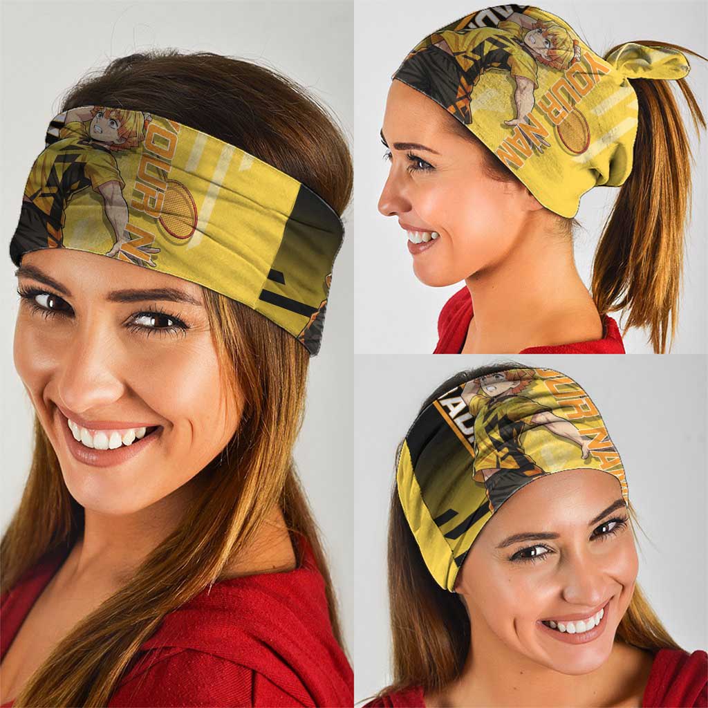 Personalized Zenitsu Agatsuki Demon Slayer Badminton Theme Neck Gaiter with Racket Action Pose and Yellow Black Graphic Design - The Mazicc