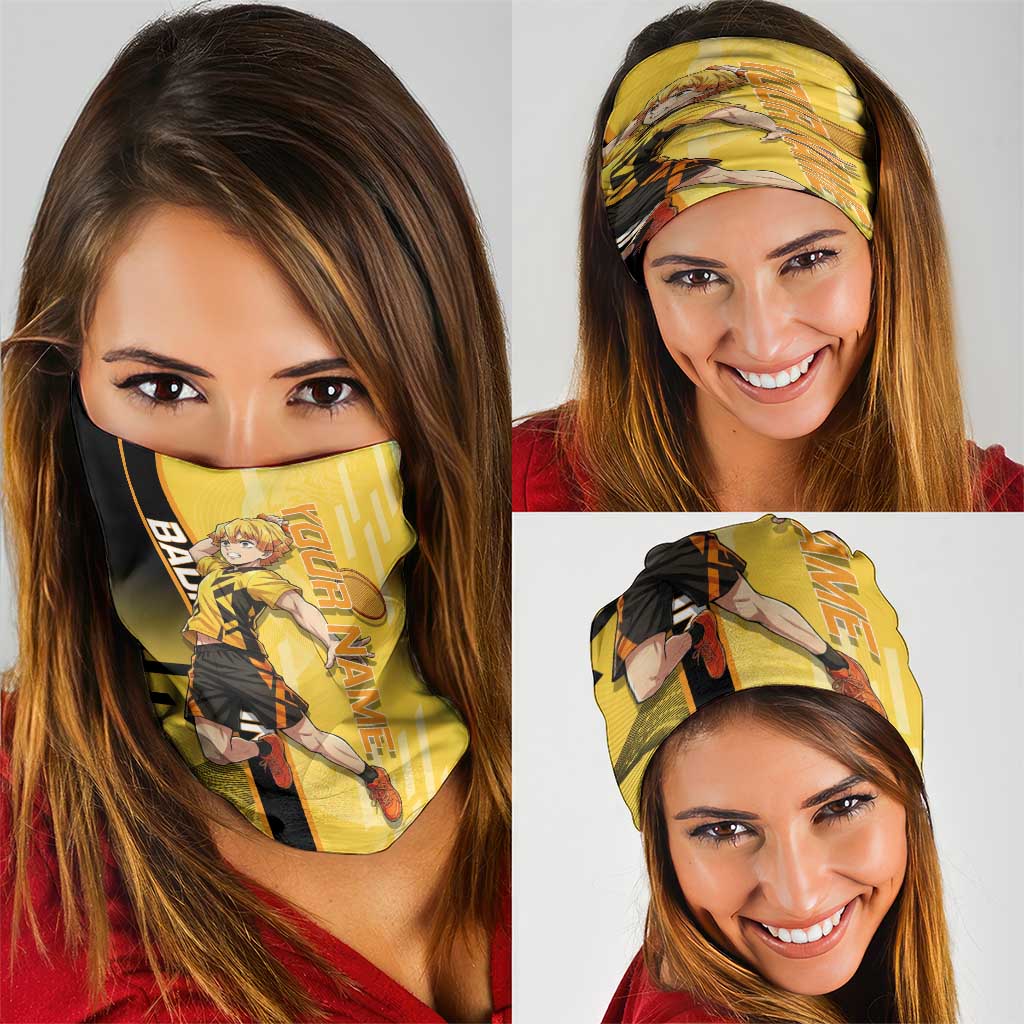 Personalized Zenitsu Agatsuki Demon Slayer Badminton Theme Neck Gaiter with Racket Action Pose and Yellow Black Graphic Design - The Mazicc