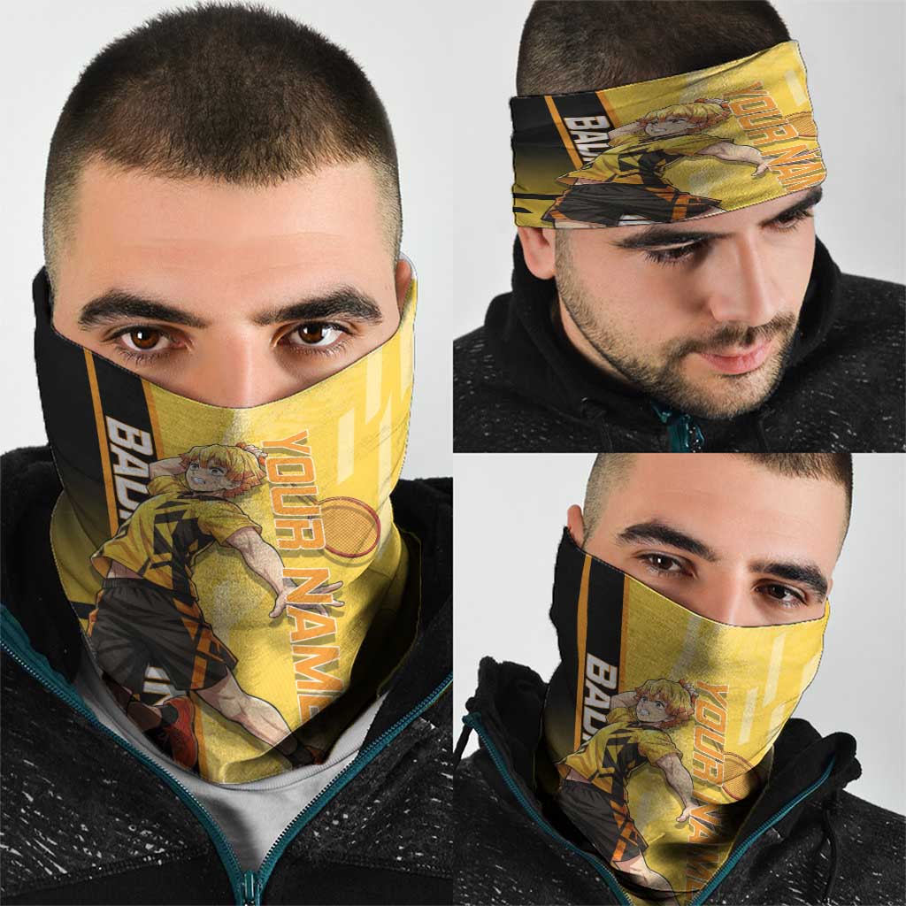 Personalized Zenitsu Agatsuki Demon Slayer Badminton Theme Neck Gaiter with Racket Action Pose and Yellow Black Graphic Design - The Mazicc
