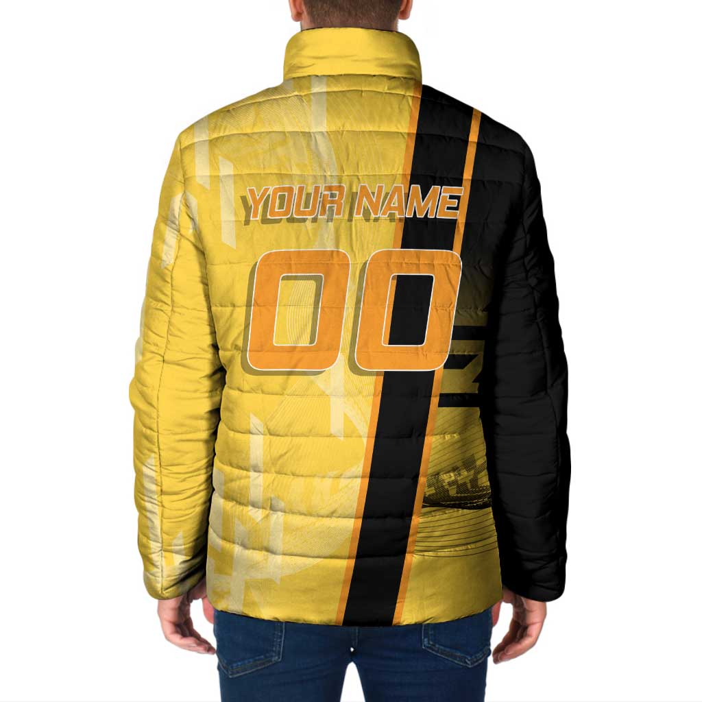 Personalized Zenitsu Agatsuki Demon Slayer Badminton Theme Padded Jacket with Racket Action Pose and Yellow Black Graphic Design - The Mazicc