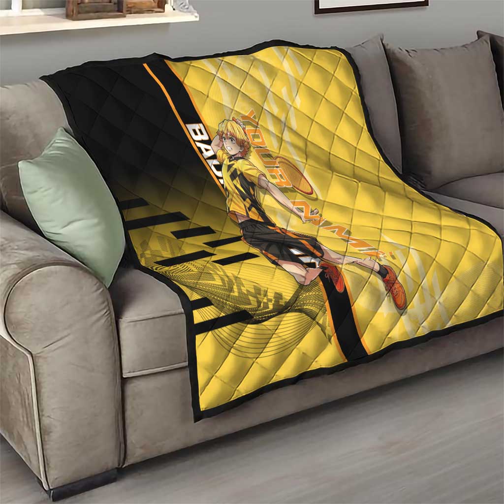 Personalized Zenitsu Agatsuki Demon Slayer Badminton Theme Quilt with Racket Action Pose and Yellow Black Graphic Design - The Mazicc