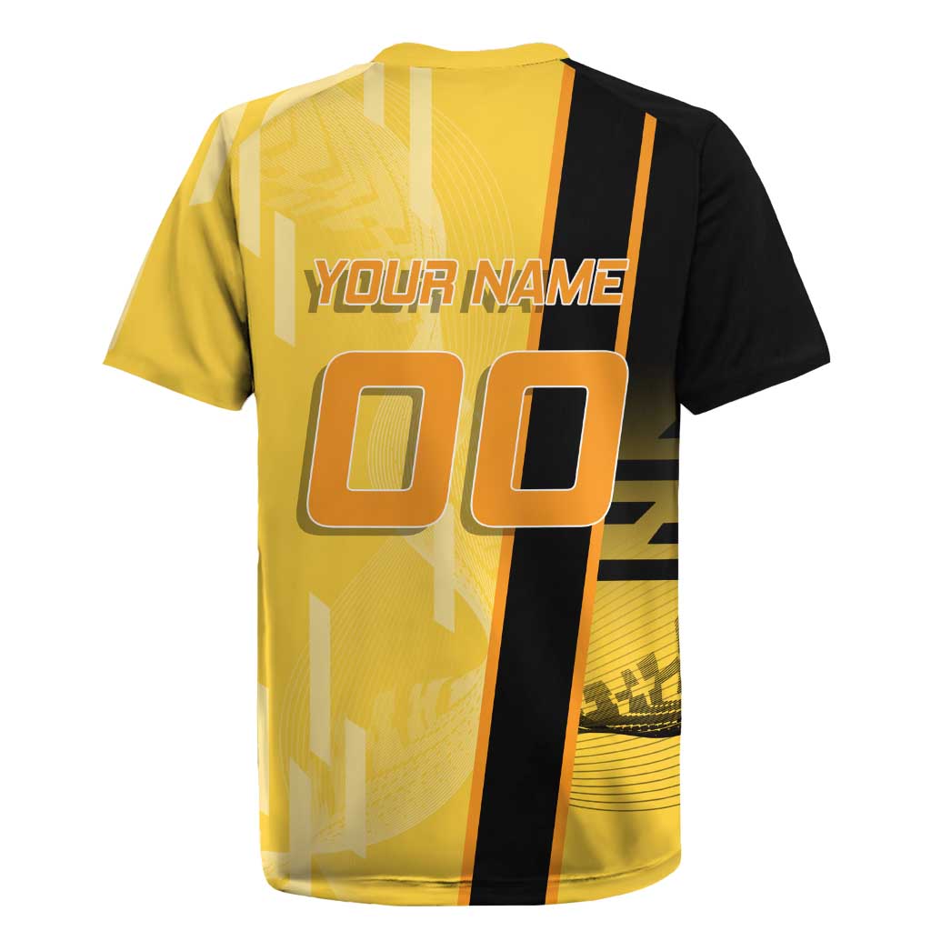 Personalized Zenitsu Agatsuki Demon Slayer Badminton Theme Rugby Jersey with Racket Action Pose and Yellow Black Graphic Design - The Mazicc