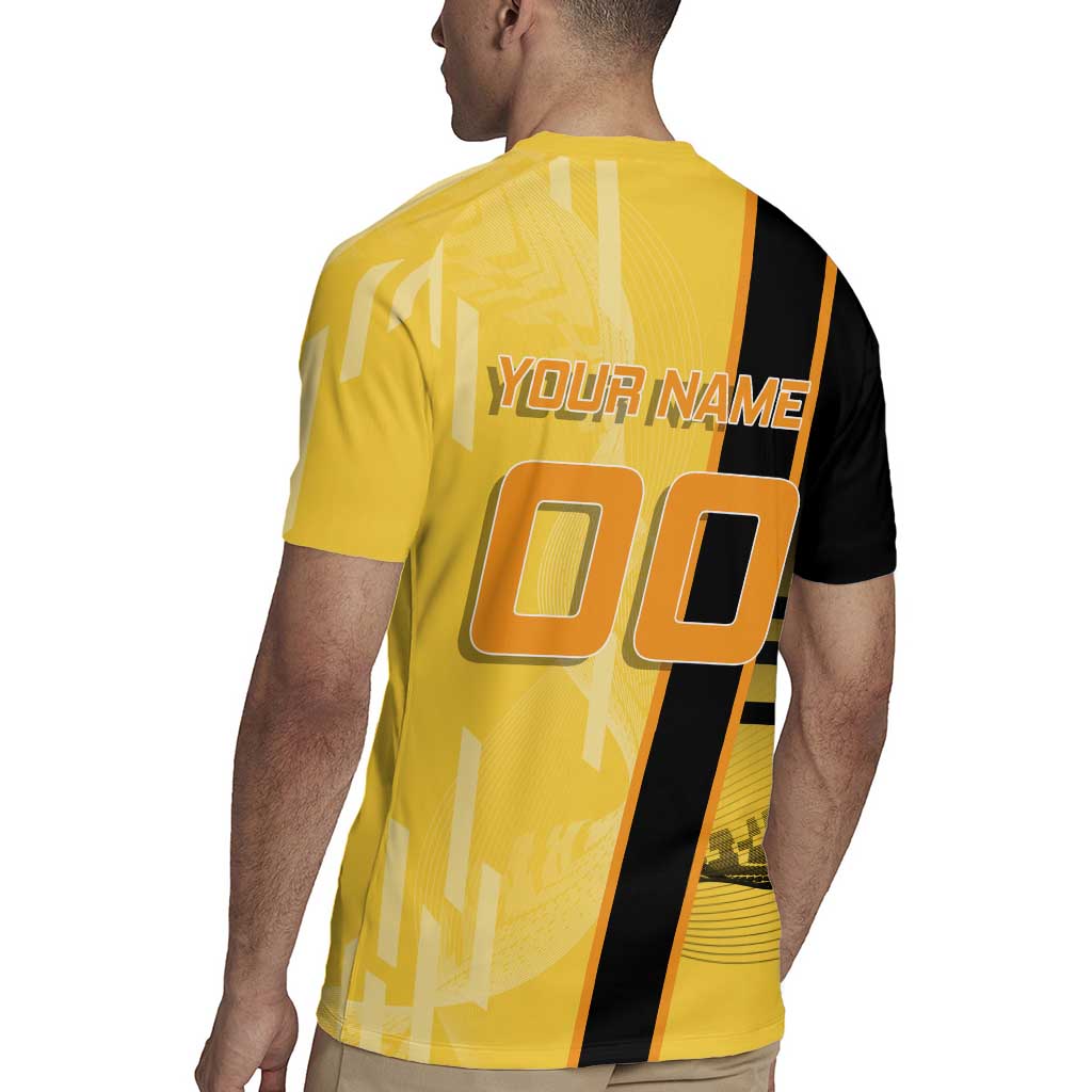 Personalized Zenitsu Agatsuki Demon Slayer Badminton Theme Rugby Jersey with Racket Action Pose and Yellow Black Graphic Design - The Mazicc