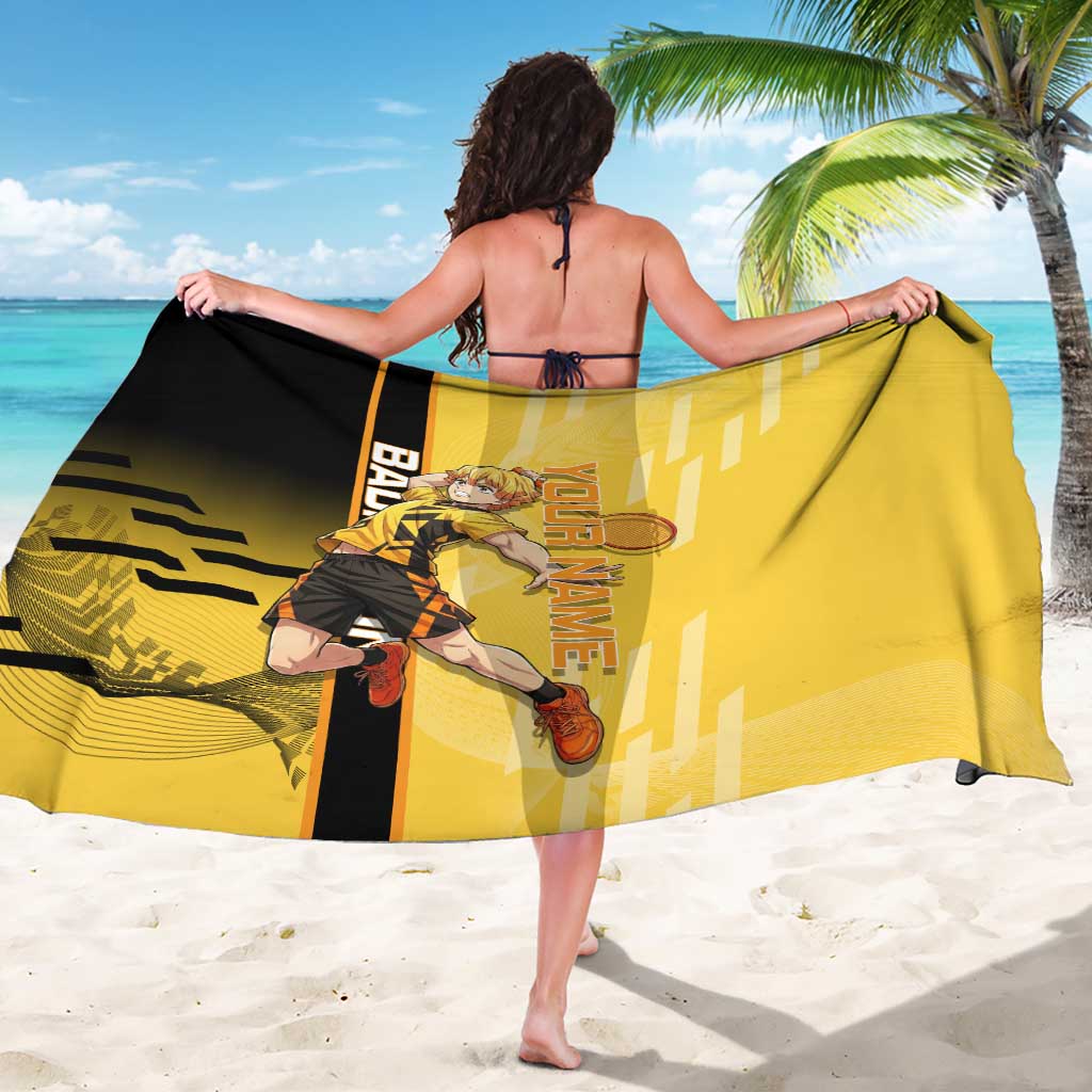 Personalized Zenitsu Agatsuki Demon Slayer Badminton Theme Sarong with Racket Action Pose and Yellow Black Graphic Design - The Mazicc