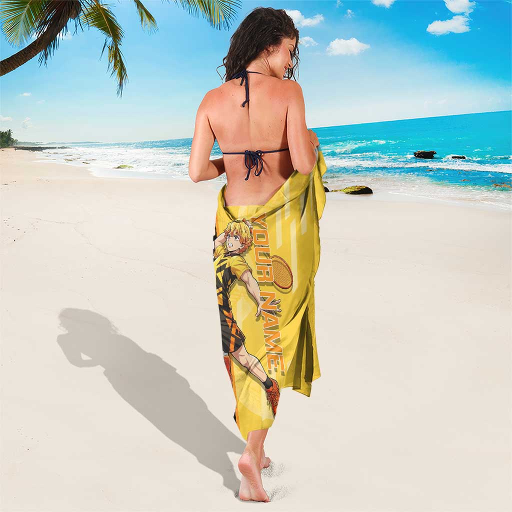 Personalized Zenitsu Agatsuki Demon Slayer Badminton Theme Sarong with Racket Action Pose and Yellow Black Graphic Design - The Mazicc