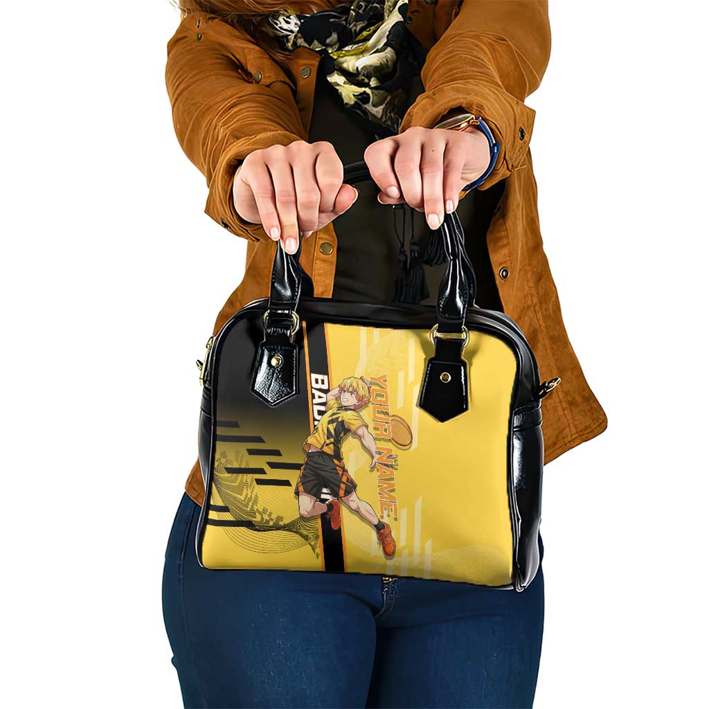 Personalized Zenitsu Agatsuki Demon Slayer Badminton Theme Shoulder Handbag with Racket Action Pose and Yellow Black Graphic Design - The Mazicc