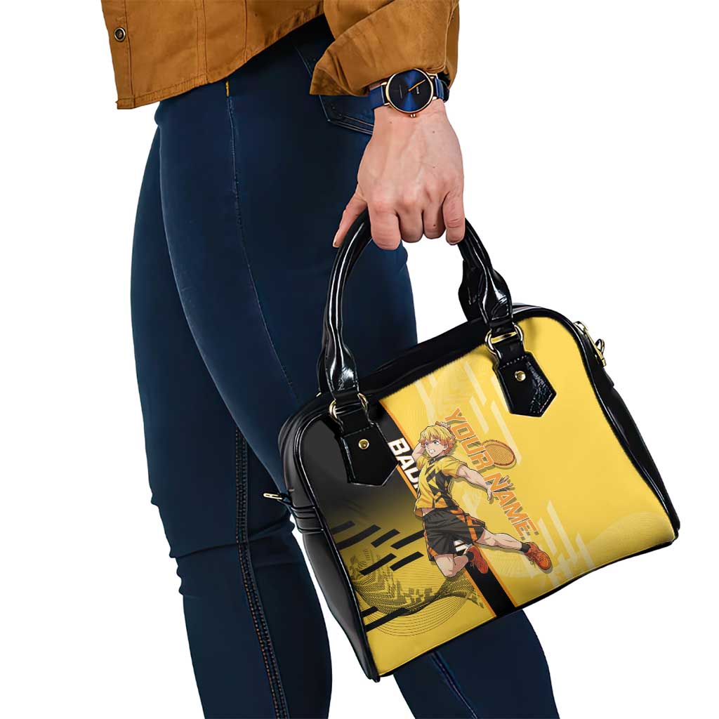 Personalized Zenitsu Agatsuki Demon Slayer Badminton Theme Shoulder Handbag with Racket Action Pose and Yellow Black Graphic Design - The Mazicc