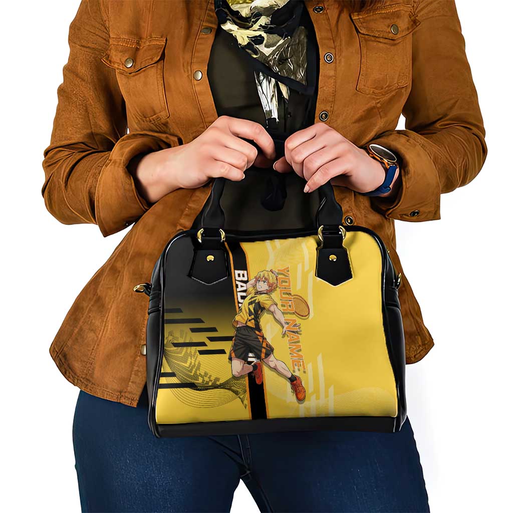 Personalized Zenitsu Agatsuki Demon Slayer Badminton Theme Shoulder Handbag with Racket Action Pose and Yellow Black Graphic Design - The Mazicc