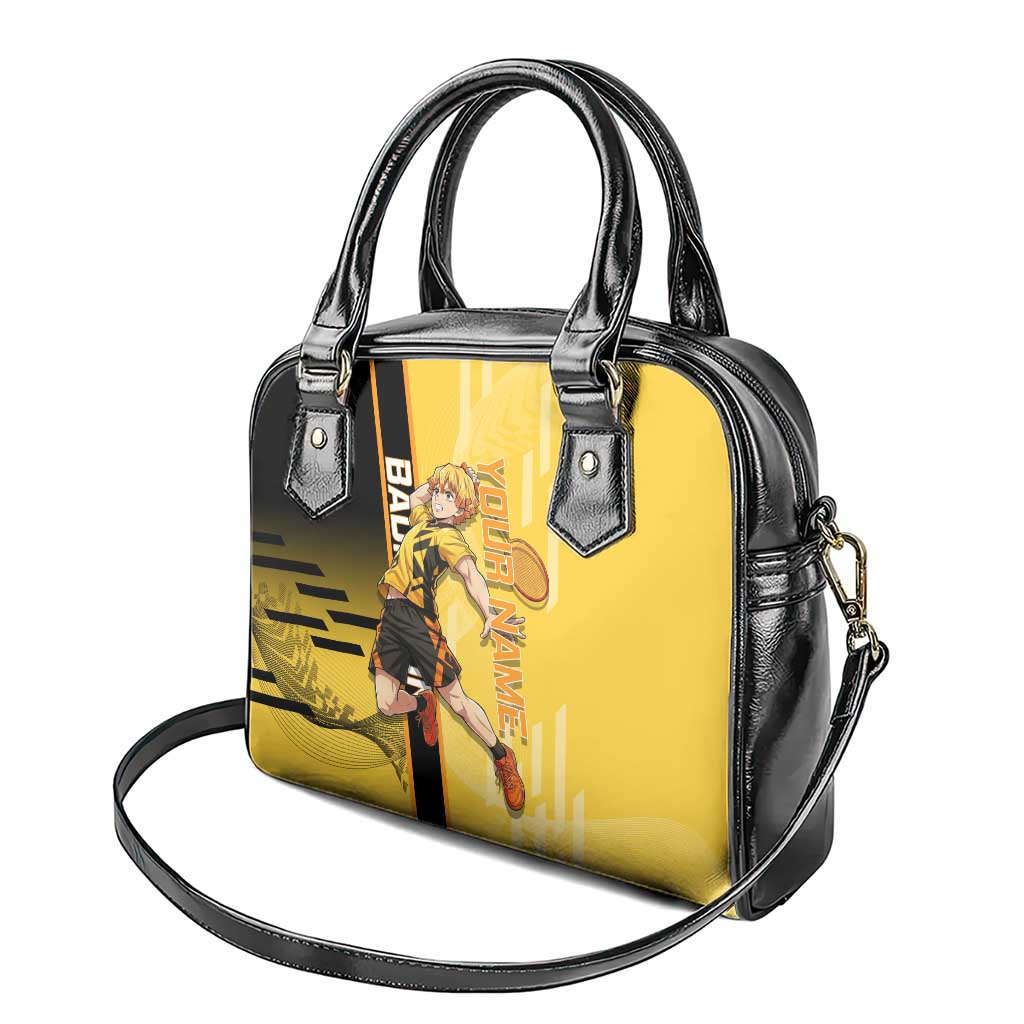 Personalized Zenitsu Agatsuki Demon Slayer Badminton Theme Shoulder Handbag with Racket Action Pose and Yellow Black Graphic Design - The Mazicc