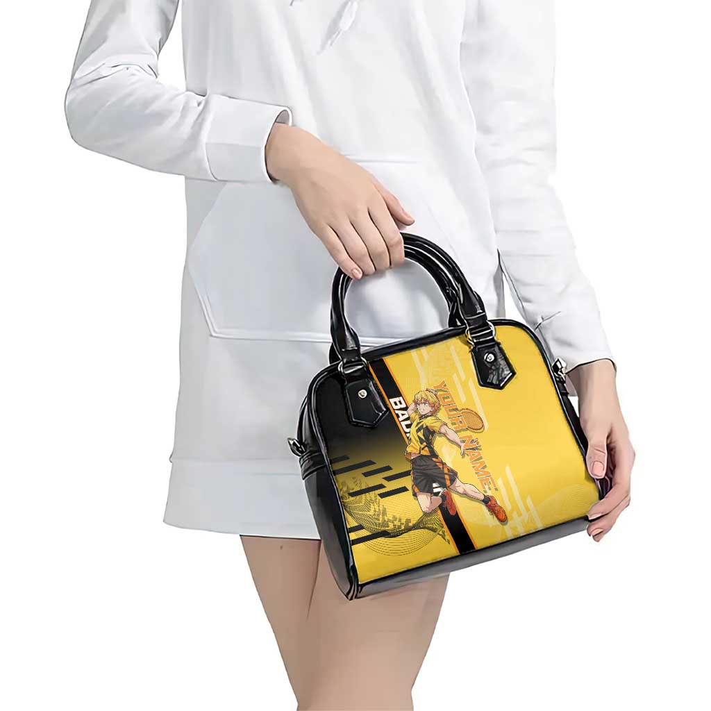 Personalized Zenitsu Agatsuki Demon Slayer Badminton Theme Shoulder Handbag with Racket Action Pose and Yellow Black Graphic Design - The Mazicc