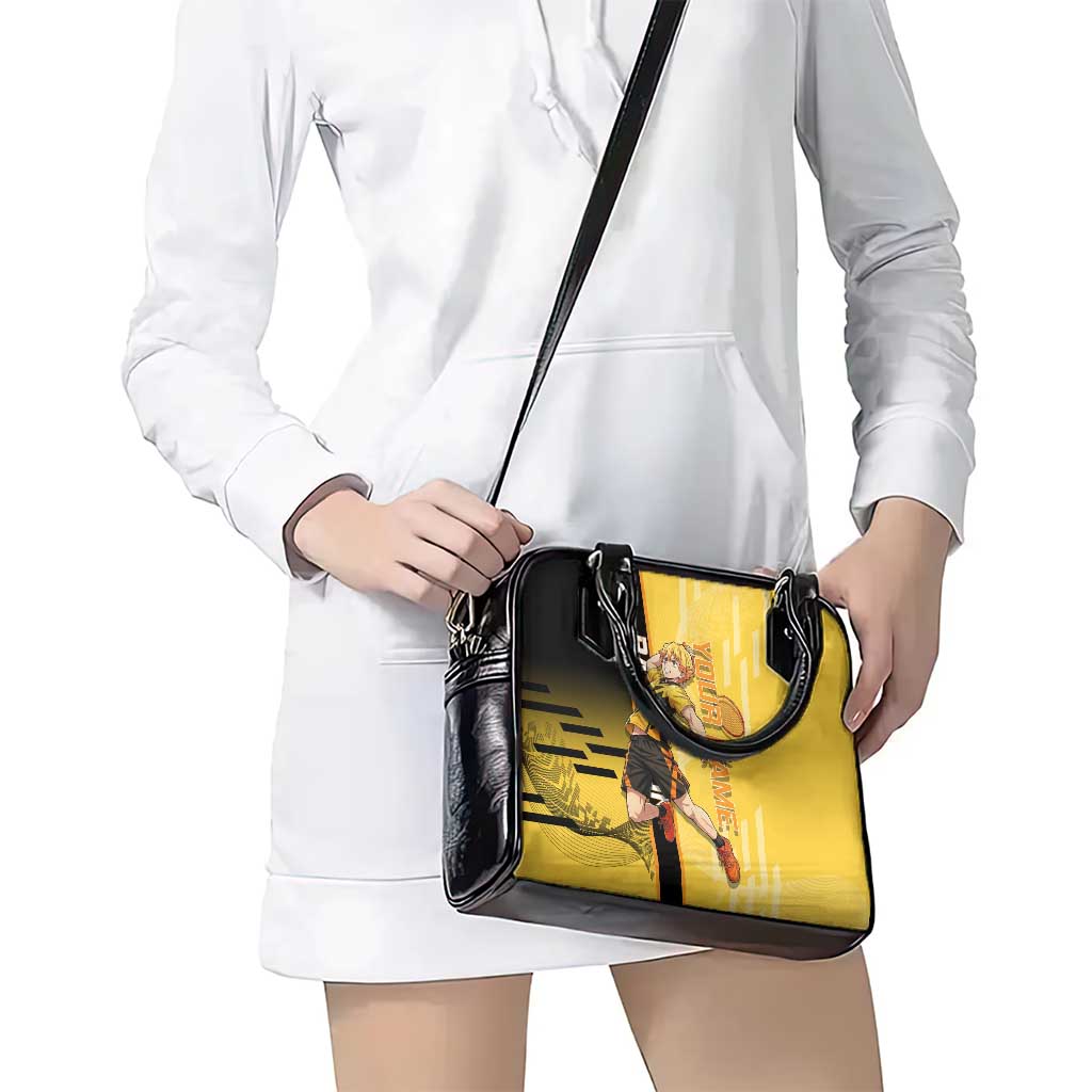 Personalized Zenitsu Agatsuki Demon Slayer Badminton Theme Shoulder Handbag with Racket Action Pose and Yellow Black Graphic Design - The Mazicc