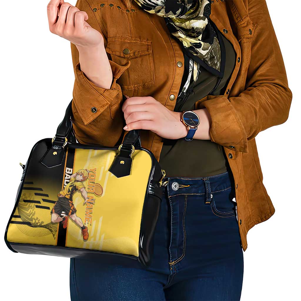 Personalized Zenitsu Agatsuki Demon Slayer Badminton Theme Shoulder Handbag with Racket Action Pose and Yellow Black Graphic Design - The Mazicc