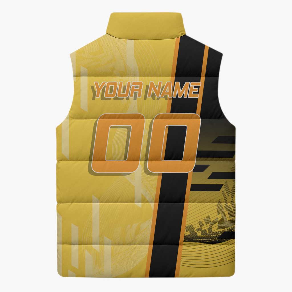 Personalized Zenitsu Agatsuki Demon Slayer Badminton Theme Sleeveless Puffer Jacket with Racket Action Pose and Yellow Black Graphic Design - The Mazicc