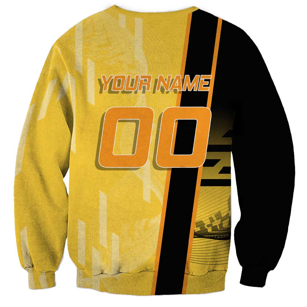 Personalized Zenitsu Agatsuki Demon Slayer Badminton Theme Sweatshirt with Racket Action Pose and Yellow Black Graphic Design - The Mazicc