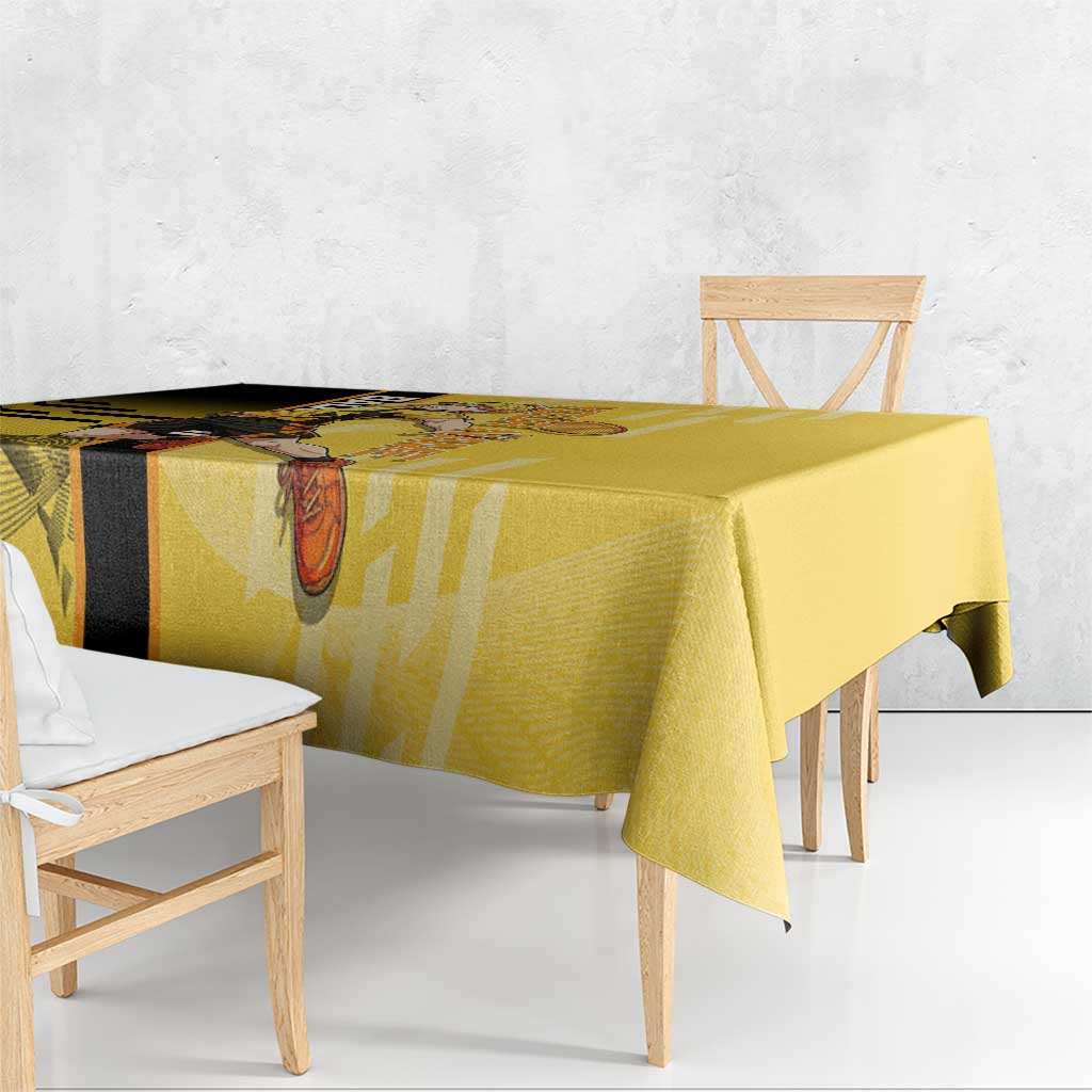 Personalized Zenitsu Agatsuki Demon Slayer Badminton Theme Tablecloth with Racket Action Pose and Yellow Black Graphic Design - The Mazicc