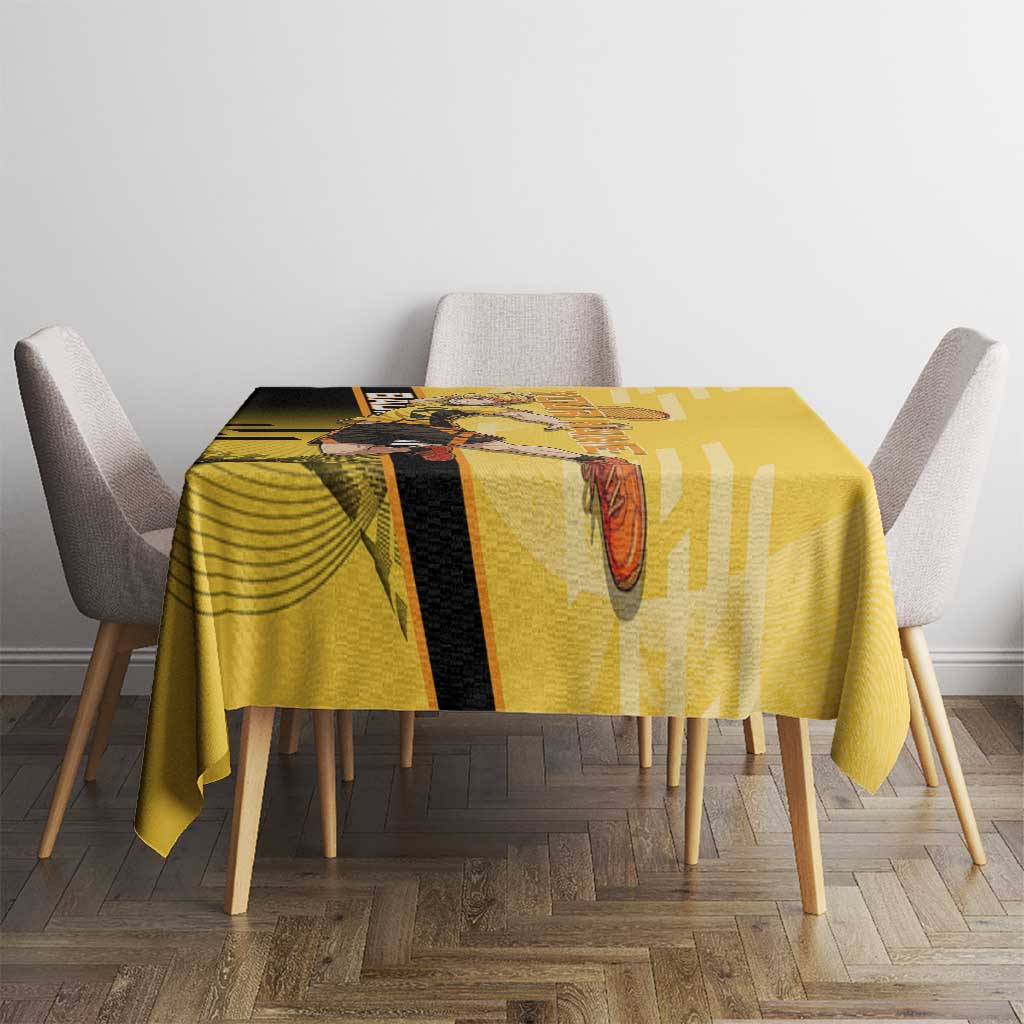 Personalized Zenitsu Agatsuki Demon Slayer Badminton Theme Tablecloth with Racket Action Pose and Yellow Black Graphic Design - The Mazicc