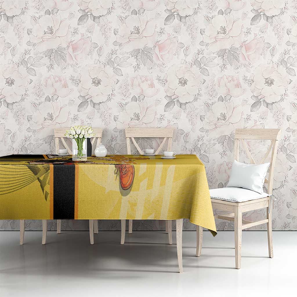Personalized Zenitsu Agatsuki Demon Slayer Badminton Theme Tablecloth with Racket Action Pose and Yellow Black Graphic Design - The Mazicc