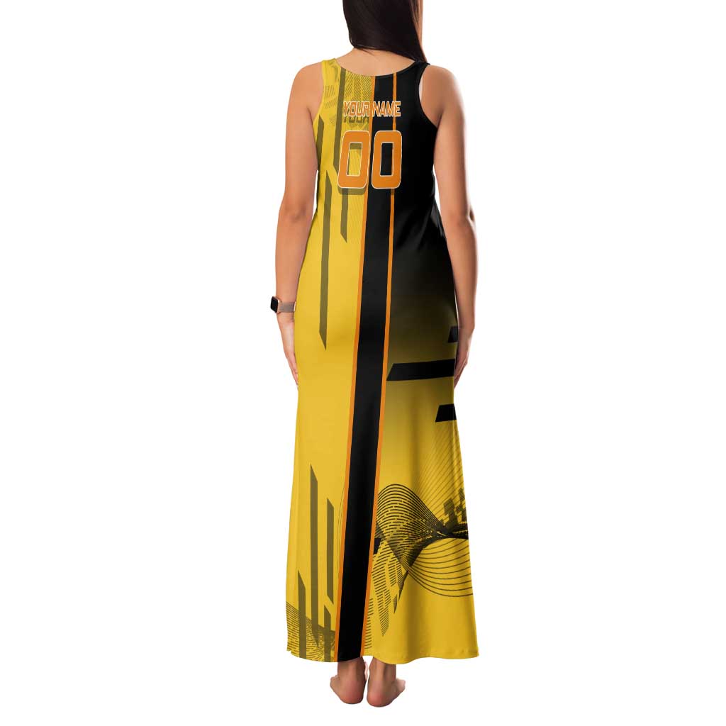 Personalized Zenitsu Agatsuki Demon Slayer Badminton Theme Tank Maxi Dress with Racket Action Pose and Yellow Black Graphic Design - The Mazicc