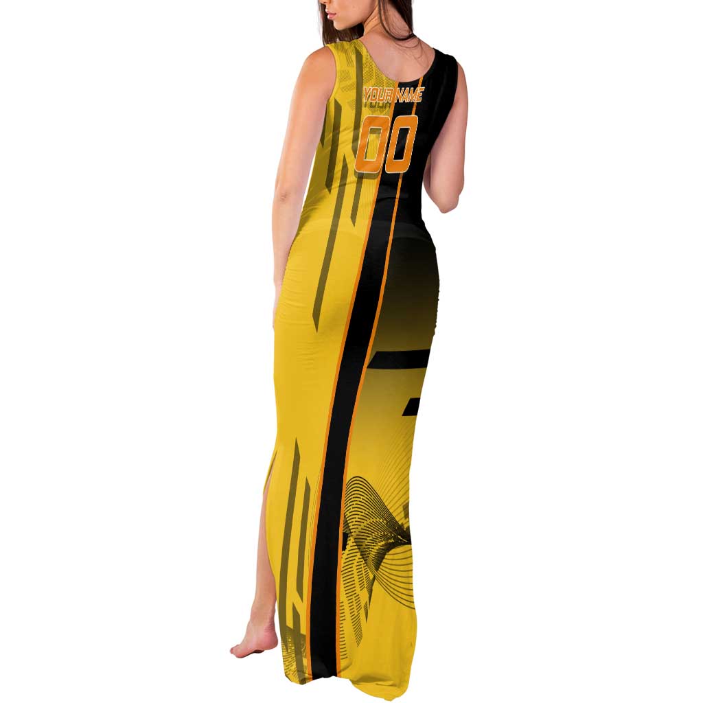 Personalized Zenitsu Agatsuki Demon Slayer Badminton Theme Tank Maxi Dress with Racket Action Pose and Yellow Black Graphic Design - The Mazicc