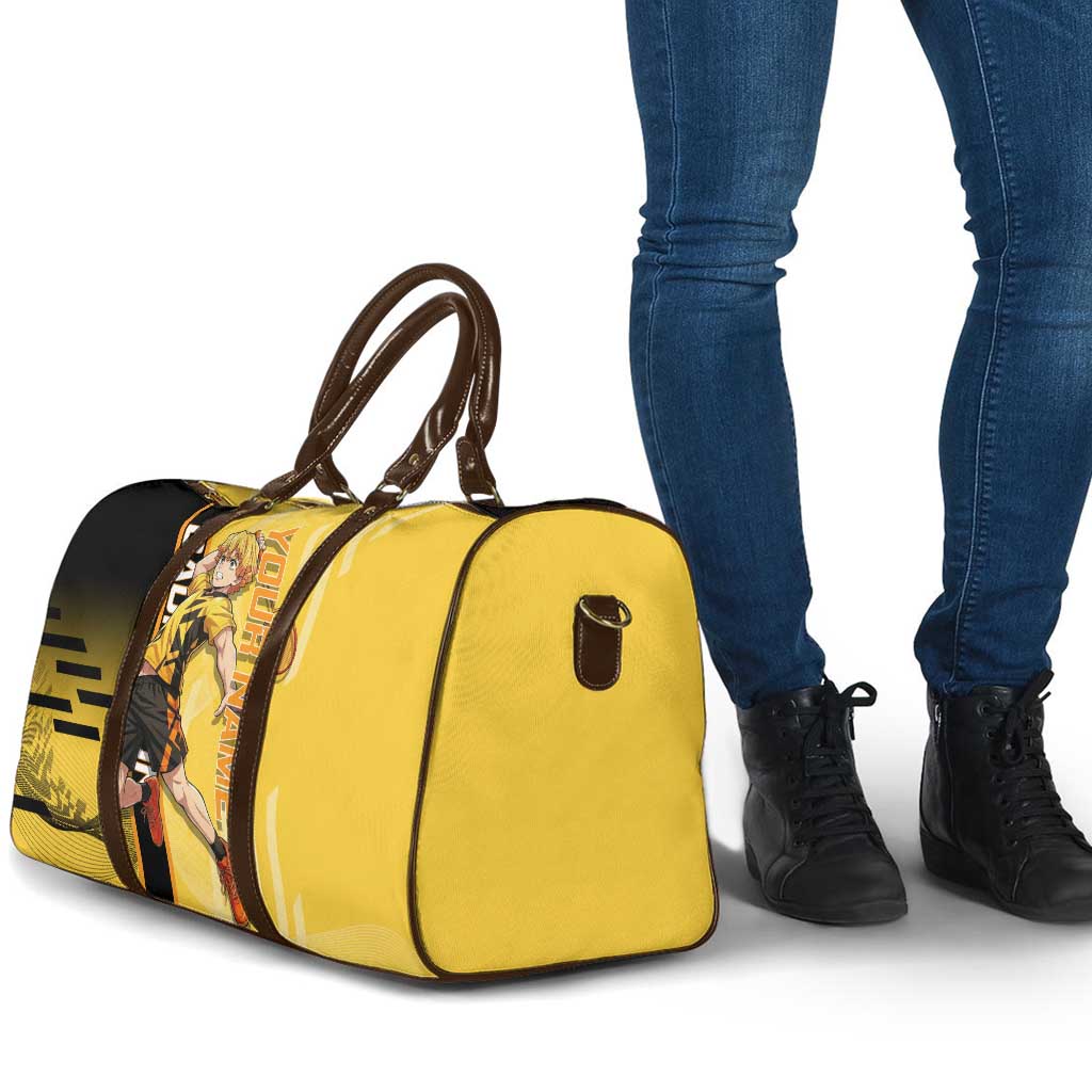 Personalized Zenitsu Agatsuki Demon Slayer Badminton Theme Travel Bag with Racket Action Pose and Yellow Black Graphic Design - The Mazicc